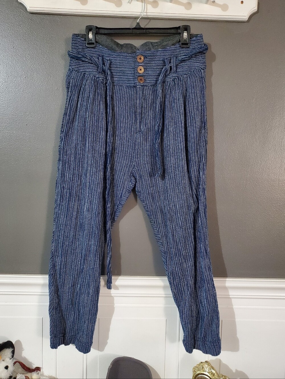 FREE PEOPLE Rumors Yarn-dye High Waist Pinstripe Harem Pants 8
